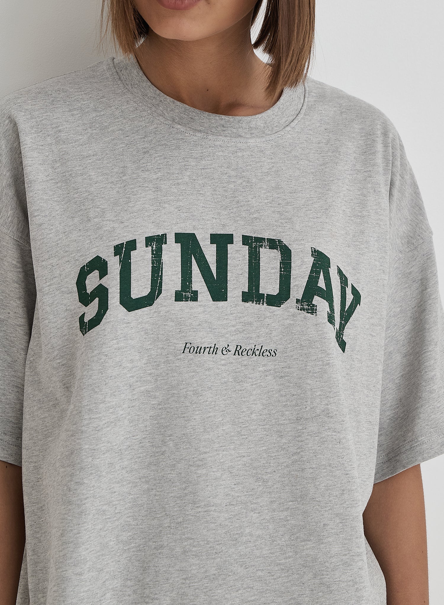 Grey Sunday Distressed Slogan Oversized T-Shirt